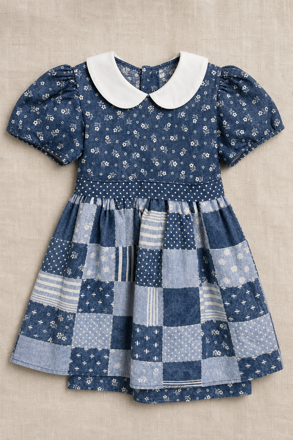 Vestido tejano Nick et Pouf con delantal patchwork