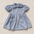 Vestido vintage azul claro con cuello bobo y bordados