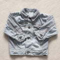 Chaqueta tejana vintage azul claro con detalles a rayas