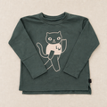 Camiseta Tinycottons verde bosque con gato
