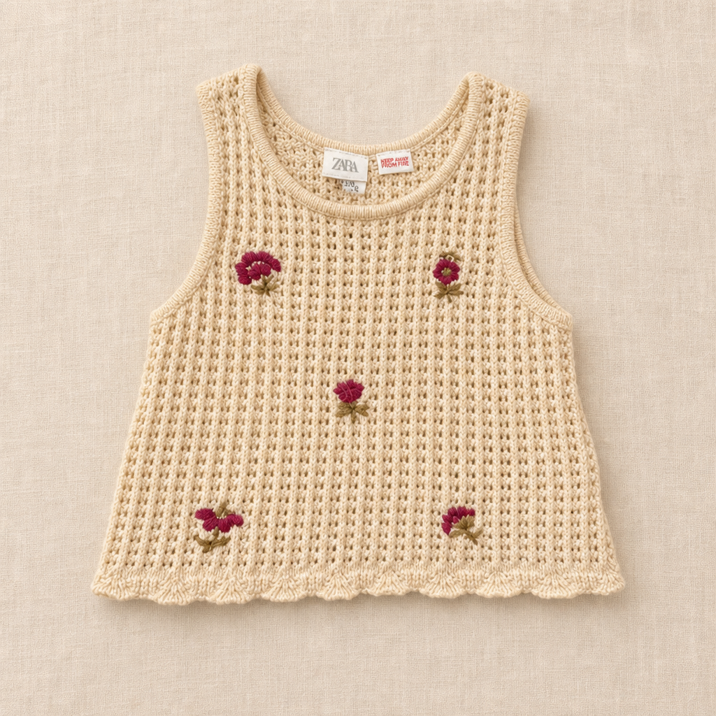 Top punto calado crema Zara con flores bordadas