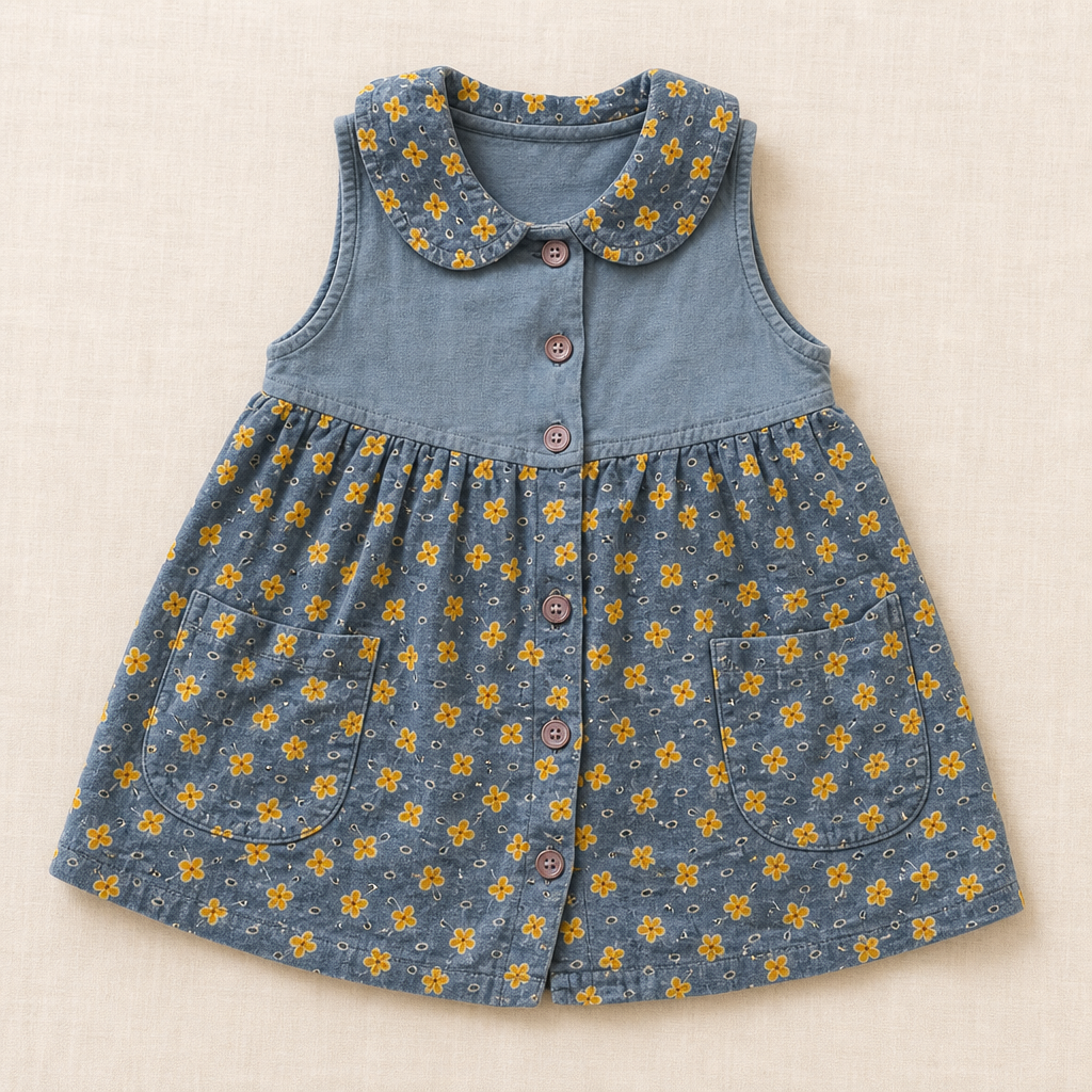 Vestido Nick et Pouf denim con falda de flores