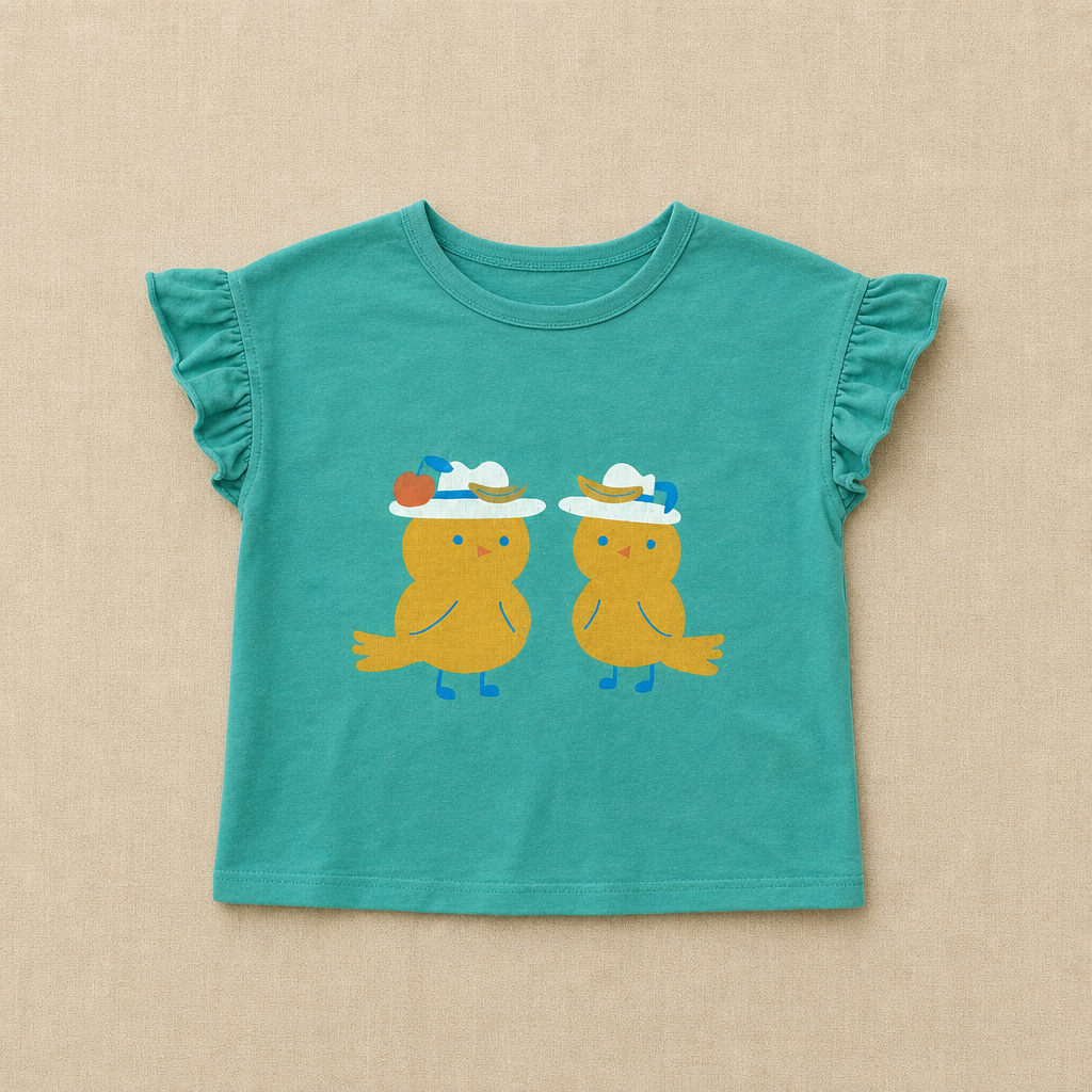Camiseta Tinycottons turquesa con pájaros