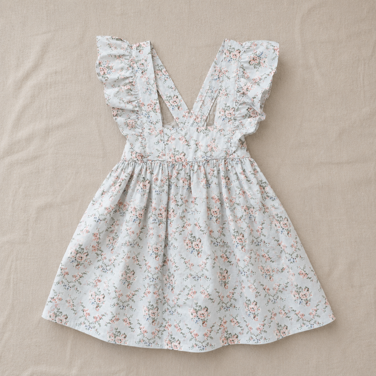 Vestido celeste flores manga volantes