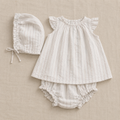 Vestido lino rayas con capota y bloomer