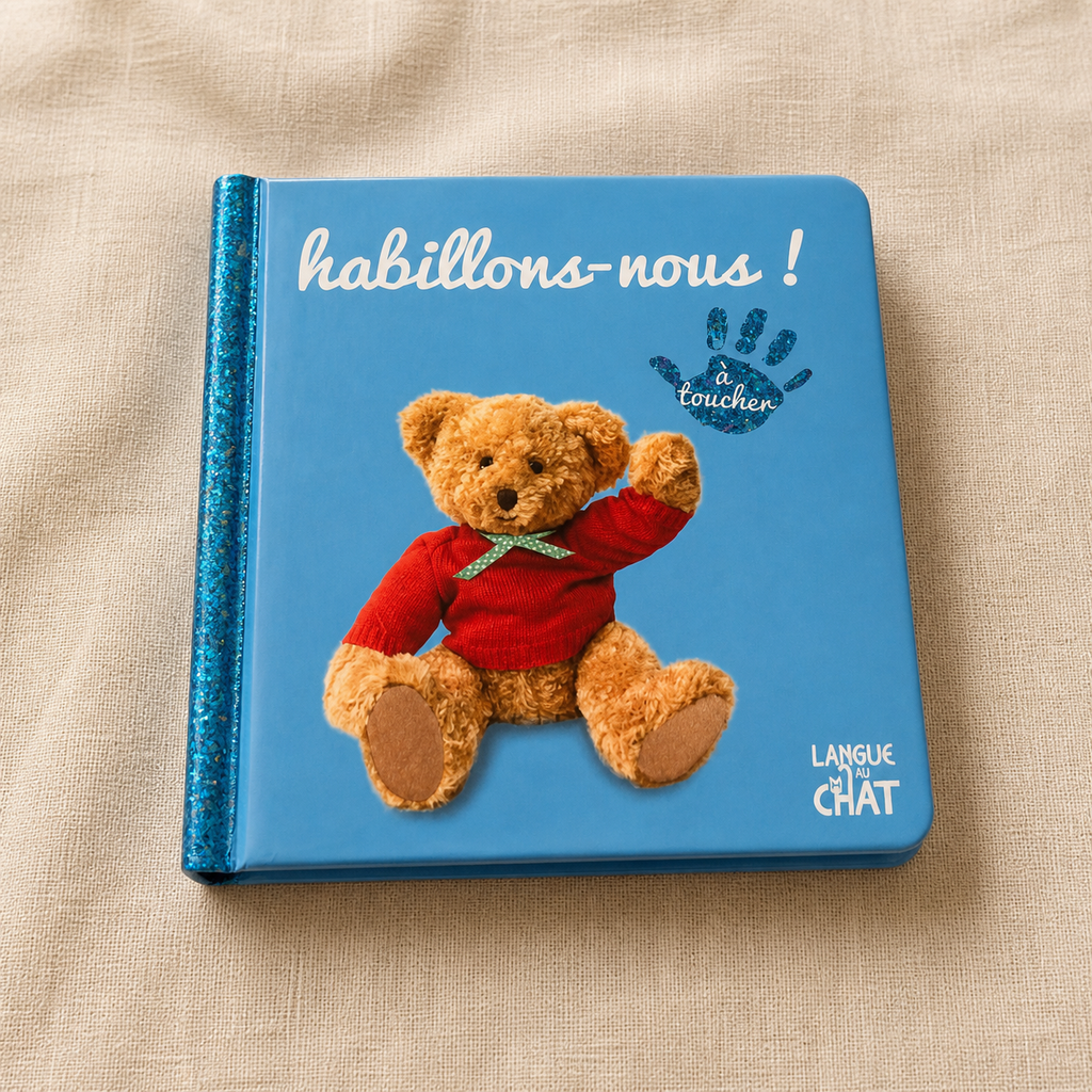 Libro bebé táctil con oso y ropa